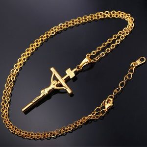 New 18K gold cross chain for men/ women